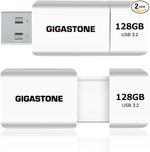 GIGASTONE 128GB Flash Drive (2 Pack) Z60 USB 3.2 Gen 1, 120MB/s Ultra Fast, Retractable Capless Slider Design, Data Storage, Backup for PC/Mac/TV/Car Audio, USB 2.0/3.0/3.1 Compatible