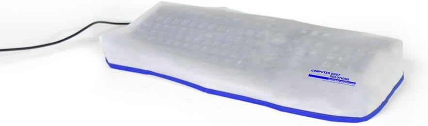 Keyboard Dust Cover, Covers Standard Size PC Keyboards, Silky Smooth Antistatic Vinyl, Translucent Coconut Cream Color with Blue Trim, Larger, (18W x2H x7D)