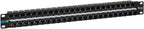 ICC CAT5e Feed-Through Patch Panel, 48 Port, 1U Rackmount, RJ45 Ethernet Patch Panel, No Punch Down, PoE++ and TAA Compliant, Black