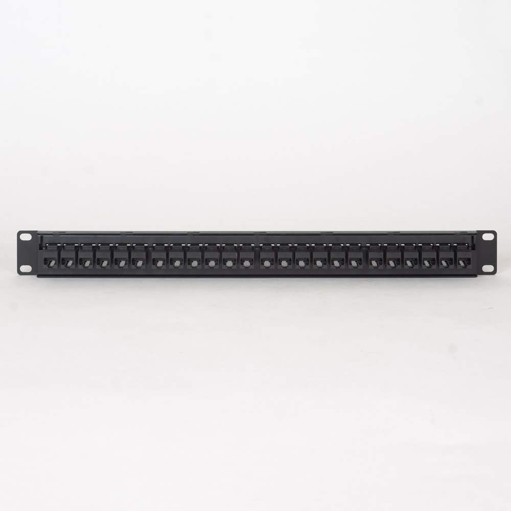 ICC CAT6 Feed-Through Patch Panel, 24 Port, 1U Rackmount, RJ45 Ethernet Patch Panel, No Punch Down, PoE++ and TAA Compliant, Black