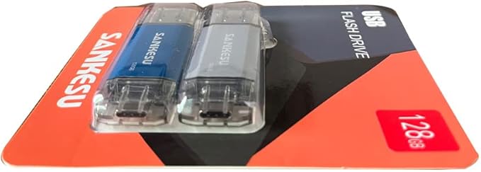 3.0 USB C Flash Drive, USB-A & Type-C OTG Thumb Stick, Dual Memory Sticks Compatible with PC/Laptop/Type C Cell Phone and Tablet (Silver/Blue, 128GB)