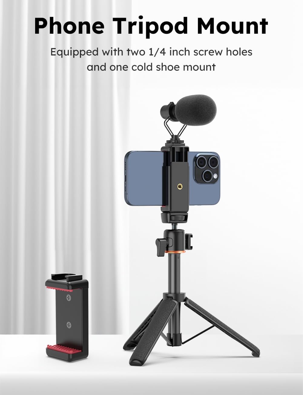 VRIG Phone Tripod Mount with Cold Shoe Adapter,Phone Holder Clip Connector Head Used for Monopod Selfie Stick Travel Mini Flexible Tripod and More