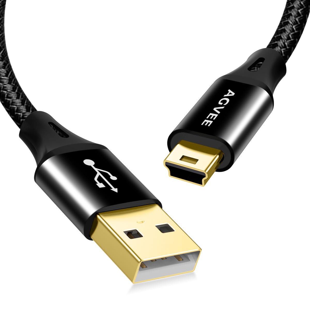 AGVEE 3.3ft Mini USB Cable, Braided Durable USB-A to Mini-B Charger Charging Cord for TI-84, Garmin GPS, Go-Pro Hero 4 3 2 HD, PS3 Controller, Canon Camera, Blue Yeti Microphone, Black