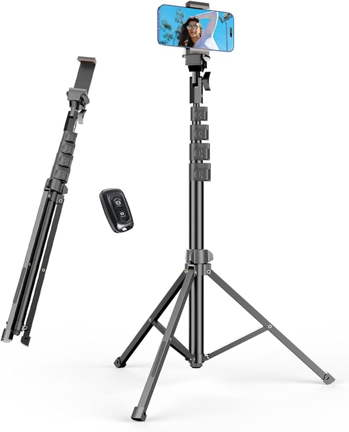 EMART 62’’ Cell Phone Tripod Stand, Adjustable Floor Cellphone Tri Pod Holder with Remote for iPhone and Android, Portable Compact Smartphone Selfie Stick for Video Recording Camera Ring Light Filming