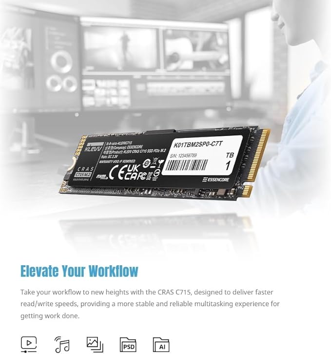 KLEVV CRAS C715 512GB M.2 2280 NVMe PCIe Gen3x4 Laptop & Desktop, up to 3200MB/s (K512GM2SP0-C7T)