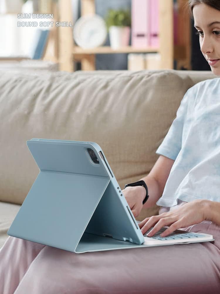 AnMengXinLing Keyboard Case for iPad mini 5 with Mouse, Detachable Wireless Bluetooth Keyboard Pencil Holder Slim Leather Smart Cover for iPad mini 5th Gen 2019,Blue