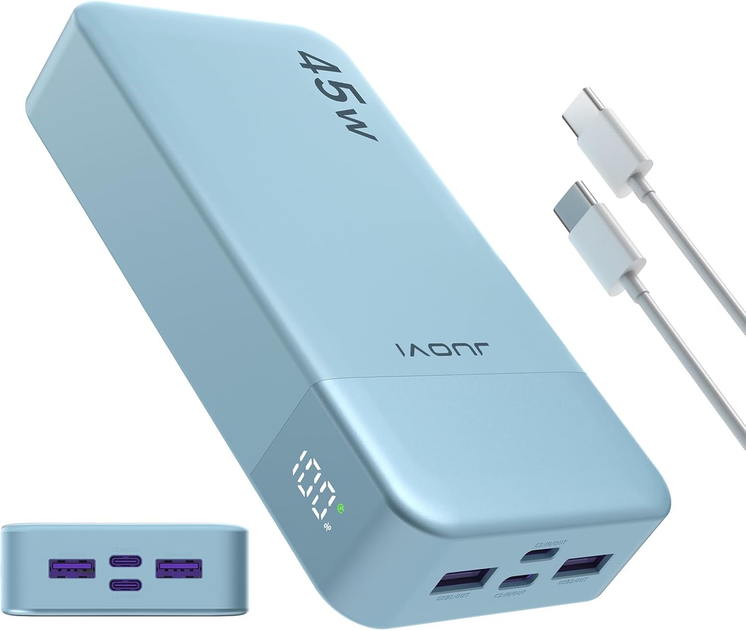 Power Bank, 20000mAh 45W Portable Charger, PD3.0 QC4.0 Fast Charging with LED Display, 2 USB-C, 2 USB-A, Battery Pack for iPhone 15 14 13 Series, MacBook, Galaxy, iPad, and More (Blue)
