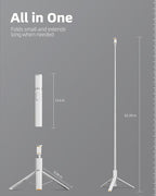 TODI 63" Phone Tripod, Extendable Selfie Stick with Wireless Remote and Phone Holder, Portable All-in-1 Cell Phone Tripod Stand for Video Recording, Compatible with iPhone/Android (White)