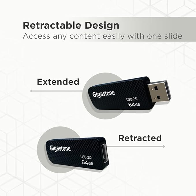 GIGASTONE V30 64GB USB 2.0 Flash Drive, Retractable Sliding Design Pen Drive, Carbon Fiber Style Thumb Drive, Reliable Performance & Durable