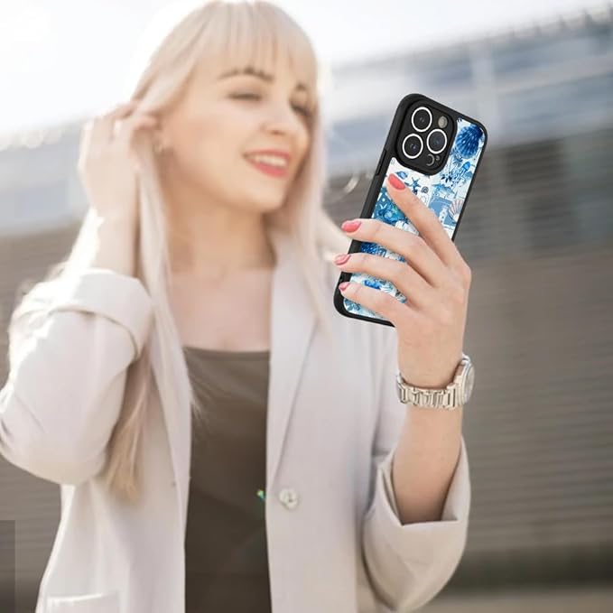 AIGOMARA Case for iPhone 15 Pro [Compatible with MagSafe] Blue Turtle Shell Ocean Collage Pattern Design for Women Girls Men Soft TPU Bumper Hack PC Back Shockproof Protective Slim Magnetic Cover