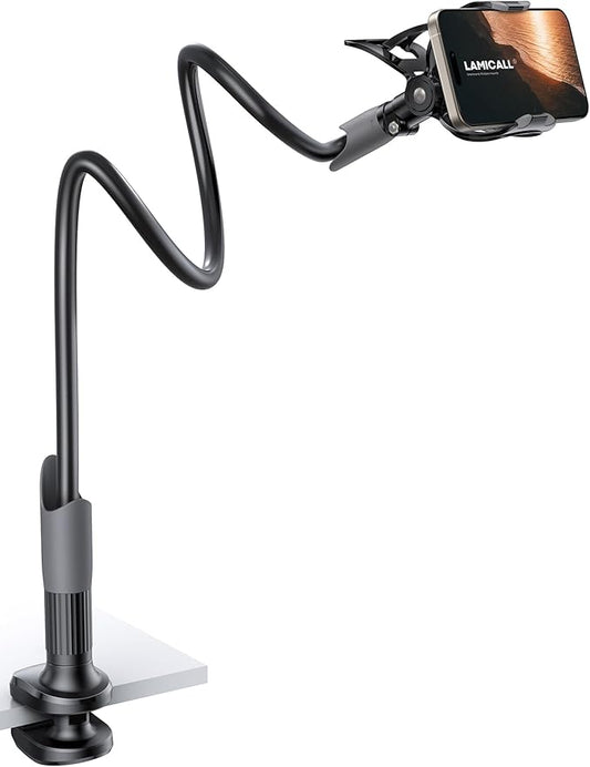 Lamicall Gooseneck Phone Holder for Bed - Cell Phone Mount Clamp Clip, Flexible Long Arm, Overhead Mount for Desk Headboard Bedside, for iPhone 16 Pro Max, 15 Pro Max, 14 Plus, 13 Mini & 4-7" Phone