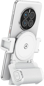 KIWIFOTOS Phone Camera Grip Smartphone Tripod Mount Handle Holder for iPhone 15 14 Pro Max S23 S22 Ultra with Bluetooth Shutter and Cold Shoe Adapter Selfie Vlog Video Shooting-White