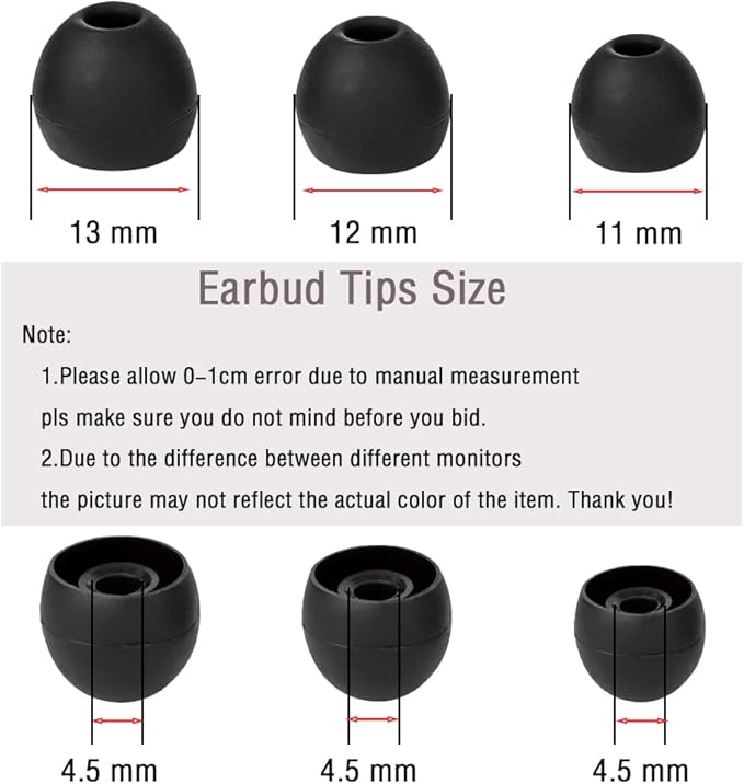 18 Pairs Silicone Earbud Tips Replacement Ear Tips Earbuds Cap for in- Ear Headphones Eartips (Inner Hole from 3.8mm-5.5mm Earphones) Earbud Replacement Tips Ear Buds Tips S M L,Black