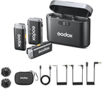 GODOX Wireless Lavalier Microphone for iPhone/Android Phone with Noise Cancellation(2 TX + 1 RX + Charging Case),Mini Mic for DSLR Cameras/PC/Live Streaming,200m/656ft,with Battery Level Display
