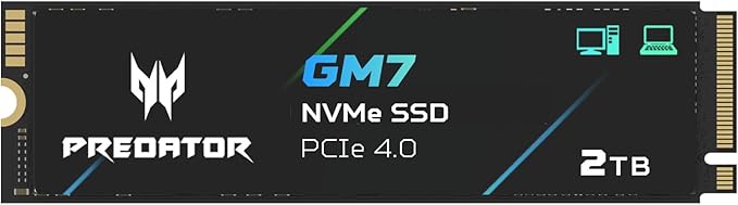 Predator GM7 2TB SSD: M.2 2280 PCIe Gen 4 x4 NVMe 2.0, Read Speed Up to 7400 MB/s, Internal PC Solid State Drive for Laptop, Desktop and PS5 - BL.9BWWR.119
