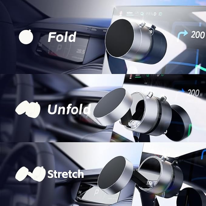 Magnetic Phone Holder for Car, [360° Rotatable] Phone Mount with Strong Suction Cup & Retractable Stand, Foldable Phone Holder for iPhone 16/15/14/13 and All Smartphone (White)