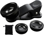 Phone Fisheye Lens 3in1 Wide Angle Fish Eye Macro Lenses Clip-on Universal Lens Black Lens Attachments