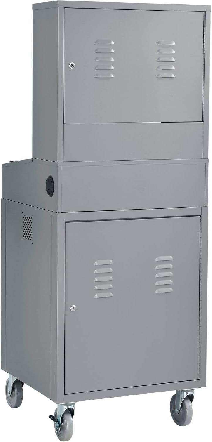 Global Industrial Mobile Security LCD Computer Cabinet Enclosure for 24" Diagonal Monitors, Steel Construction, Gray Powder Coat Finish, 24-1/2"W x 22-1/2"D x 62-3/4"H