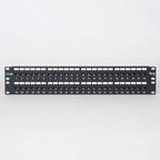 ICC CAT6 Feed-Through Patch Panel, 48 Port, 2U Rackmount, RJ45 Ethernet Patch Panel, No Punch Down, PoE++ and TAA Compliant, Black
