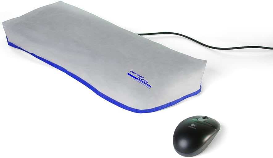 Keyboard Dust Cover, Covers Standard Size PC Keyboards, Silky Smooth Antistatic Vinyl, Translucent Coconut Cream Color with Blue Trim, Larger, (18W x2H x7D)