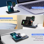 2025 Traveling Portable Wireless 3-in-1 Charger for iPhone 16/15/14/13/12/11, Apple Watch 10/9/8/7/6/5/4/3/2/SE/Ultra/Ultra 2, AirPods 2/3/4/Pro – Compact & Stylish Black Dock.