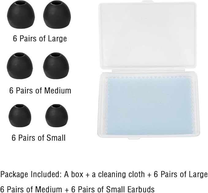 18 Pairs Silicone Earbud Tips Replacement Ear Tips Earbuds Cap for in- Ear Headphones Eartips (Inner Hole from 3.8mm-5.5mm Earphones) Earbud Replacement Tips Ear Buds Tips S M L,Black