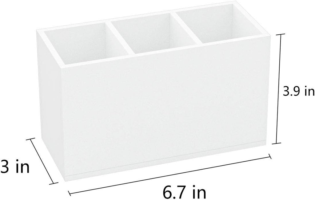 NIUBEE Acrylic Pen Holder 3 Compartments, White Pencil Organizer Cup for Countertop Desk Accessory Storage