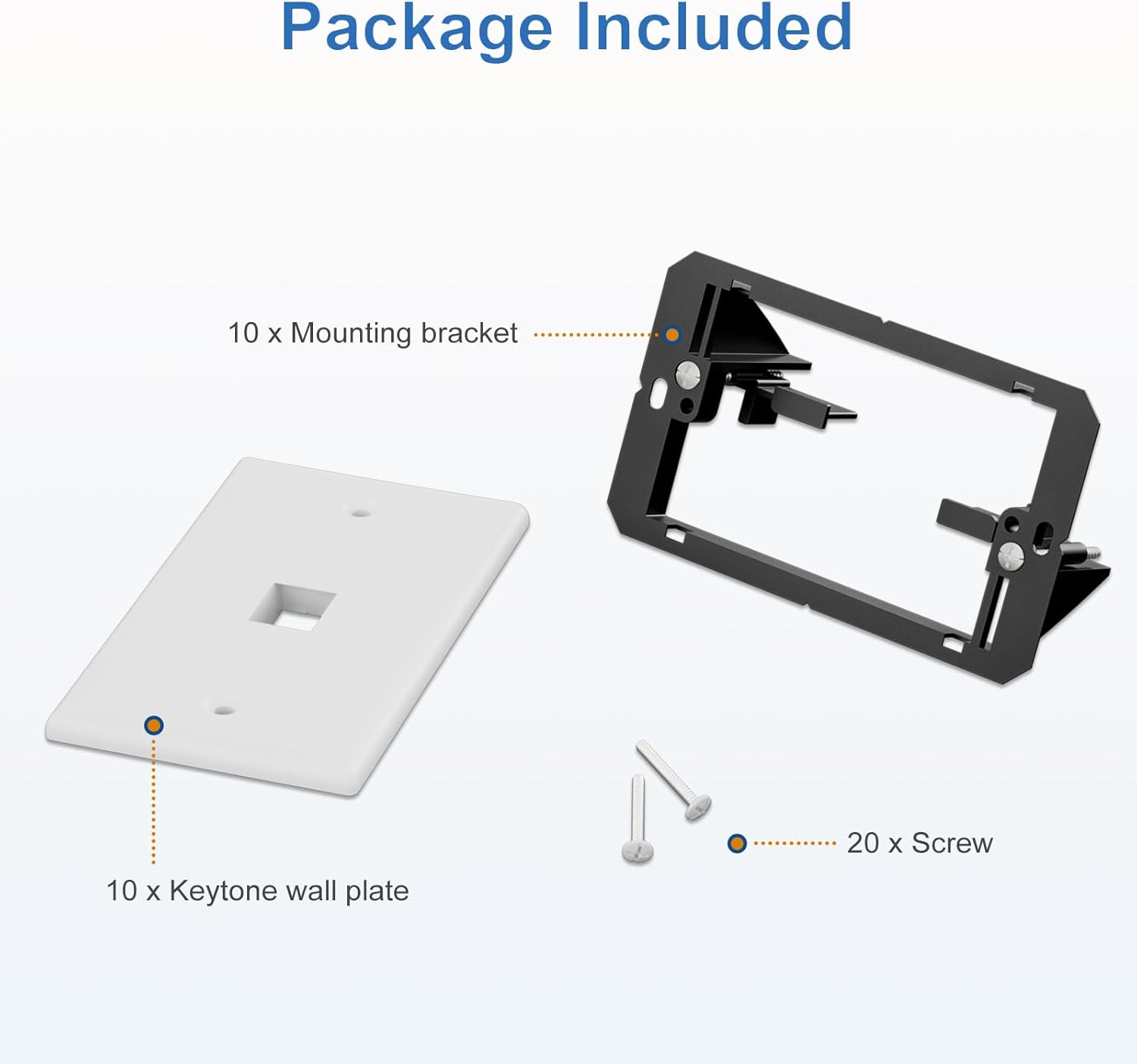 FGB 1-Port Keystone Wall Plate, with Low Voltage Mounting Bracket, with Single Gang Decorator Wall for RJ45, HDMI, and Coax Keystone Inserts, White, 10-Pack