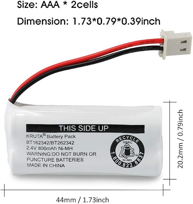 Kruta BT162342 BT262342 Cordless Phone Batteries Compatible with BT183342 BT283342 BT166342 BT266342 VTech CS6114 CS6419 CS6719 at&T EL52300 CL80111 Handset Telephone (Pack 8)
