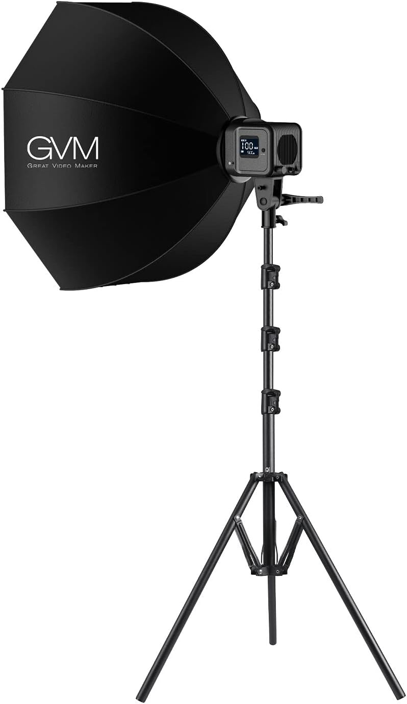 GVM SD80S 80W COB Video Light Kit, 5600K Continuous Lighting for Photography with Bowens Mount Softbox&Stand, 8 Lighting Effects Support AC Adapter & NP Series Battery