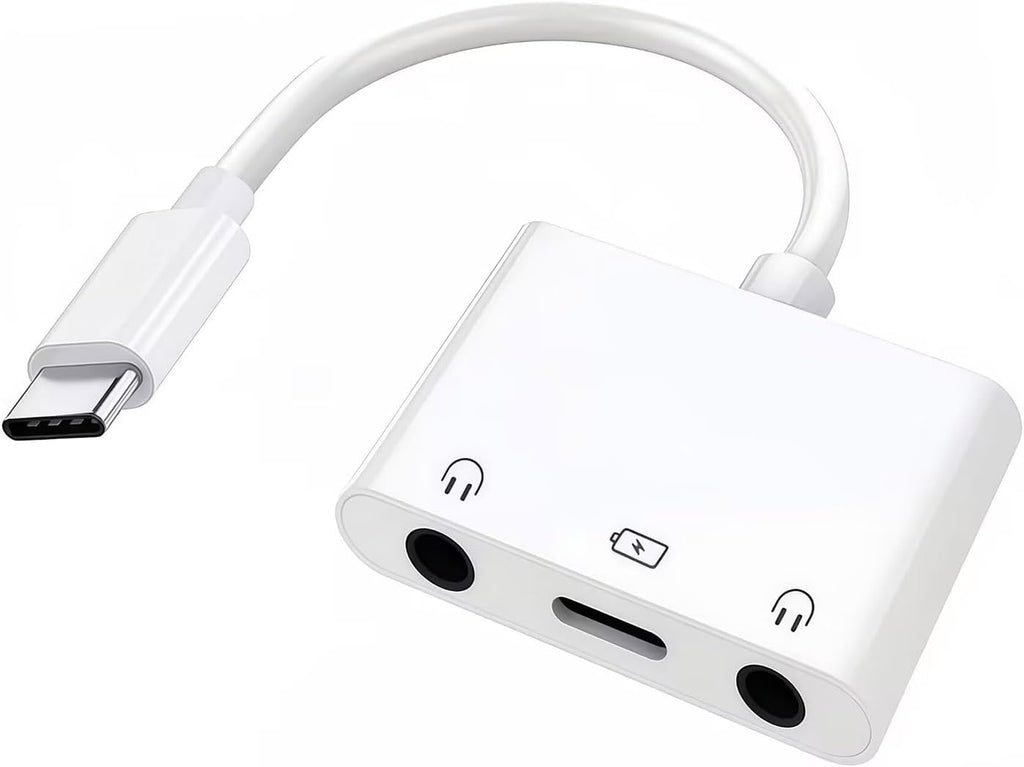 3-in-1 Aux to USB C Headphone Splitter USB-C to Dual 3.5mm Audio Adapter Dual Headphone Jack Adapter with PD Charging Compatible with iPhone 15/16, iPad Pro, Galaxy S25 Ultra, and More