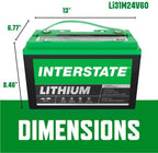 Interstate Batteries 24V 60Ah Group Size 31M Lithium Marine/RV Deep Cycle LiFePO4 Battery, Maintenance Free, Lightweight, Ideal For Boats, Trolling Motors, RV Camping, Off-Grid, Yachts (Li31M24V60)