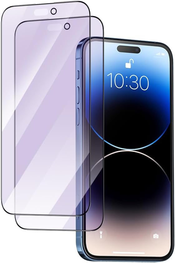 PERFECTSIGHT 2 Pack Anti Blue Light Screen Protector Compatible with iPhone 14 Pro Max, [Eye Protection Relieve Eye Strain] HD Clear 5X Stronger Blue Light Blocking Tempered Glass