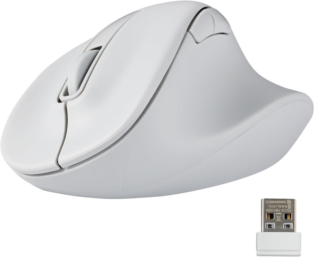 ELECOM Wireless Ergonomic Shape Mouse, 2.4GHz with Mini USB Receiver, Silent Click, Right Hand 2000DPI, 5 Buttons, Optocal Sensor, Compatible with PC, Mac, Laptop, EX-G, Lsize White (M-XGL30DBSKWH)