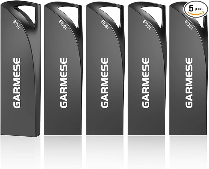 16GB USB Flash Drives 5 Pack Waterproof Metal USB Memory Stick Slim USB 2.0 Flash Drive, Portable Pen Drive Thumb Drive with Keychain Hole Jump Drive for Computer/Car/Smart TV (Black)