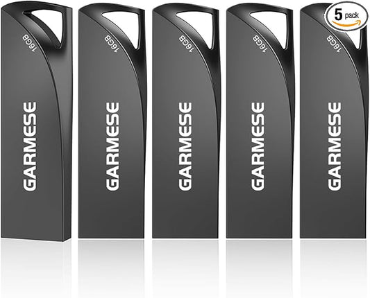 16GB USB Flash Drives 5 Pack Waterproof Metal USB Memory Stick Slim USB 2.0 Flash Drive, Portable Pen Drive Thumb Drive with Keychain Hole Jump Drive for Computer/Car/Smart TV (Black)