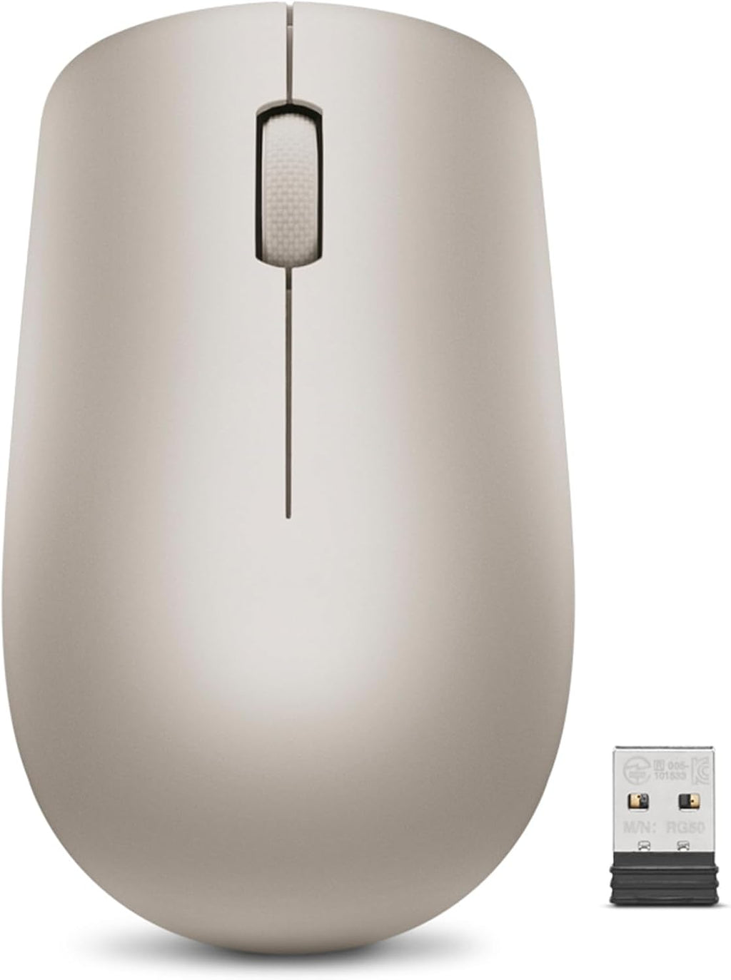 Lenovo 530 Wireless Mouse with Battery, 2.4GHz Nano USB, 1200 DPI Optical Sensor, Ergonomic for Left or Right Hand, Lightweight, GY50Z18988, Almond