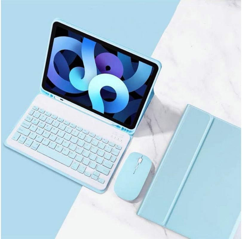 AnMengXinLing Keyboard Case for iPad mini 5 with Mouse, Detachable Wireless Bluetooth Keyboard Pencil Holder Slim Leather Smart Cover for iPad mini 5th Gen 2019, Sky Blue
