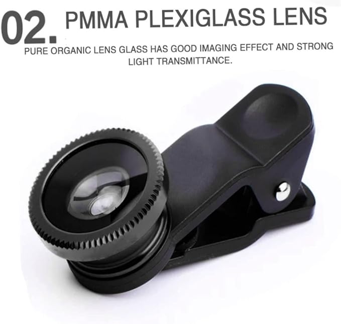 Phone Fisheye Lens 3in1 Wide Angle Fish Eye Macro Lenses Clip-on Universal Lens Black Lens Attachments