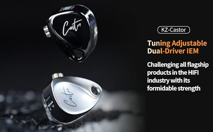 KZ Castor in Ear Monitor Headphones with Mic, HiFi Improved Bass Earphone Sound Tunable Noise Isolating IEMs, Dual-Dynamic Driver Wired Earbuds, 2PIN-C Detachable Cable for Singers Musicians