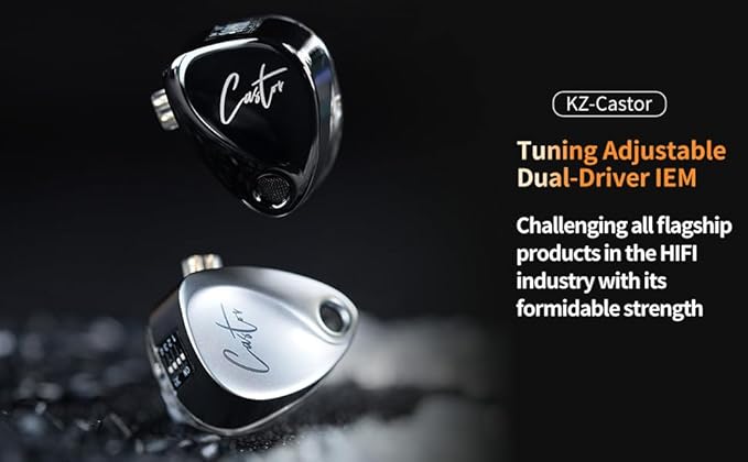 KZ Castor in Ear Monitor Headphones, HiFi Improved Bass Earphone Sound Tunable Noise Isolating IEMs, Dual-Dynamic Driver Wired Earbuds, 2PIN-C Detachable Cable for Singers Musicians