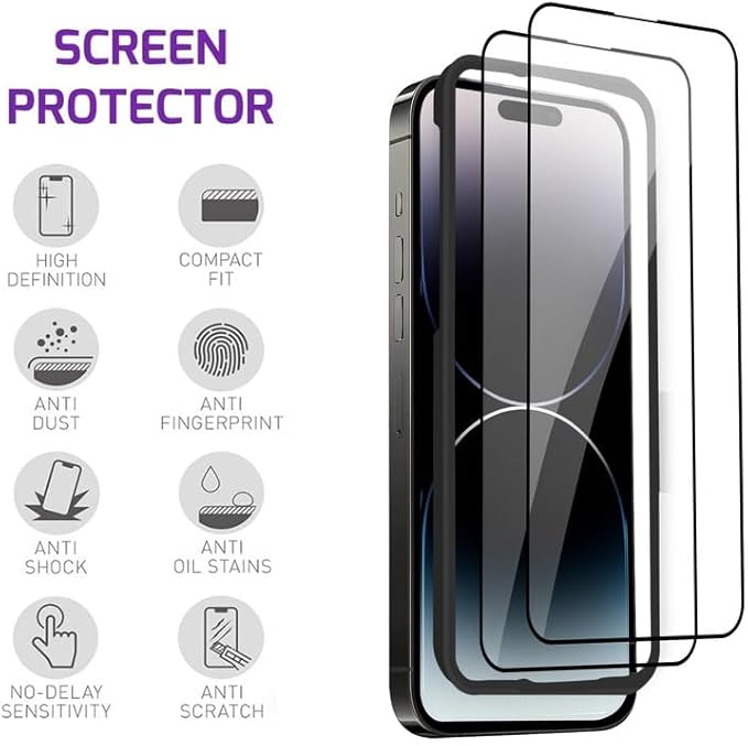 iPhone 14 Pro Screen Protector Tempered Glass Compatible with Apple Dynamic Island (2 Pack)