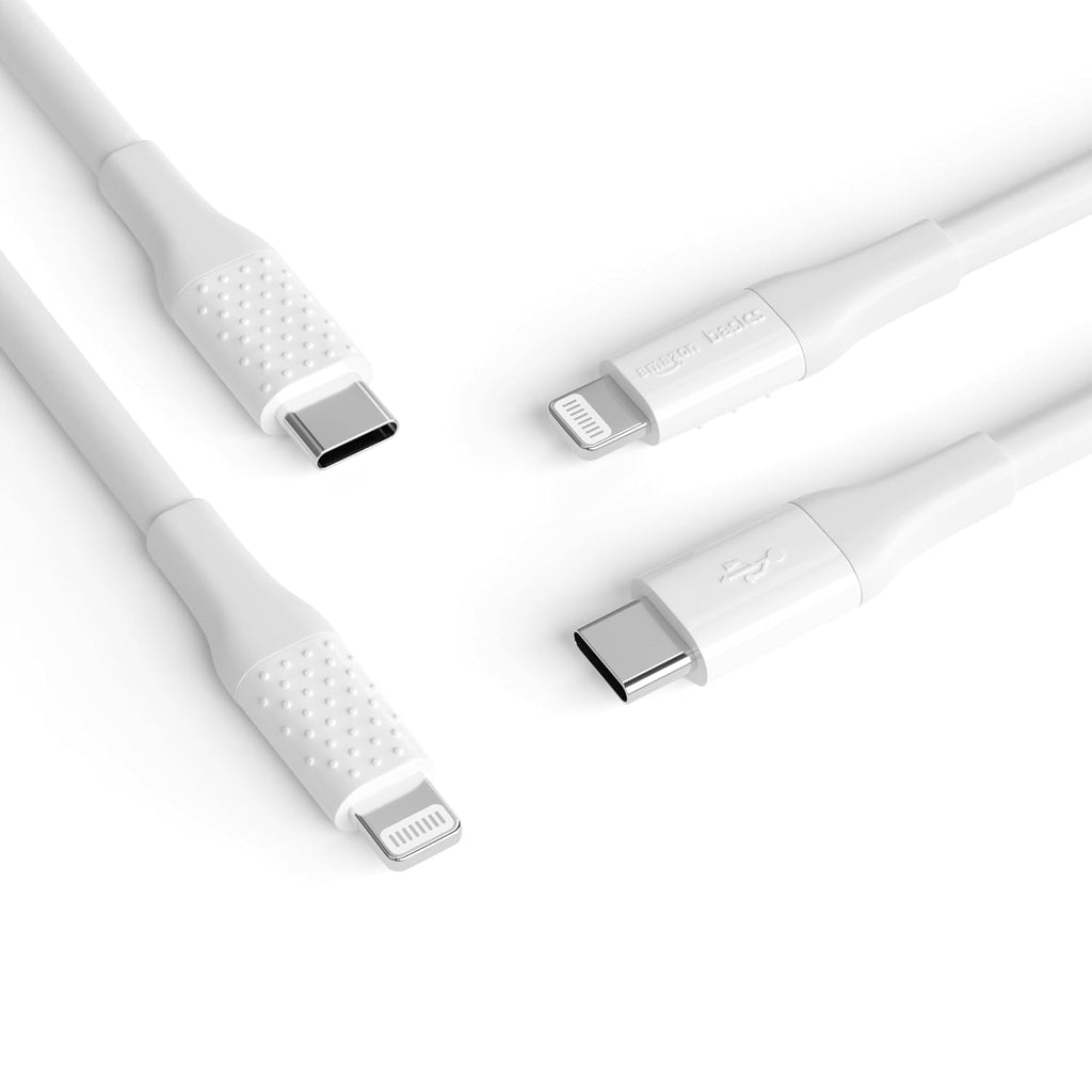 Amazon Basics MFi Certified USB-C to Lightning Fast Charging Cable for Apple iPhone, Nylon Braided, 10 ft, White