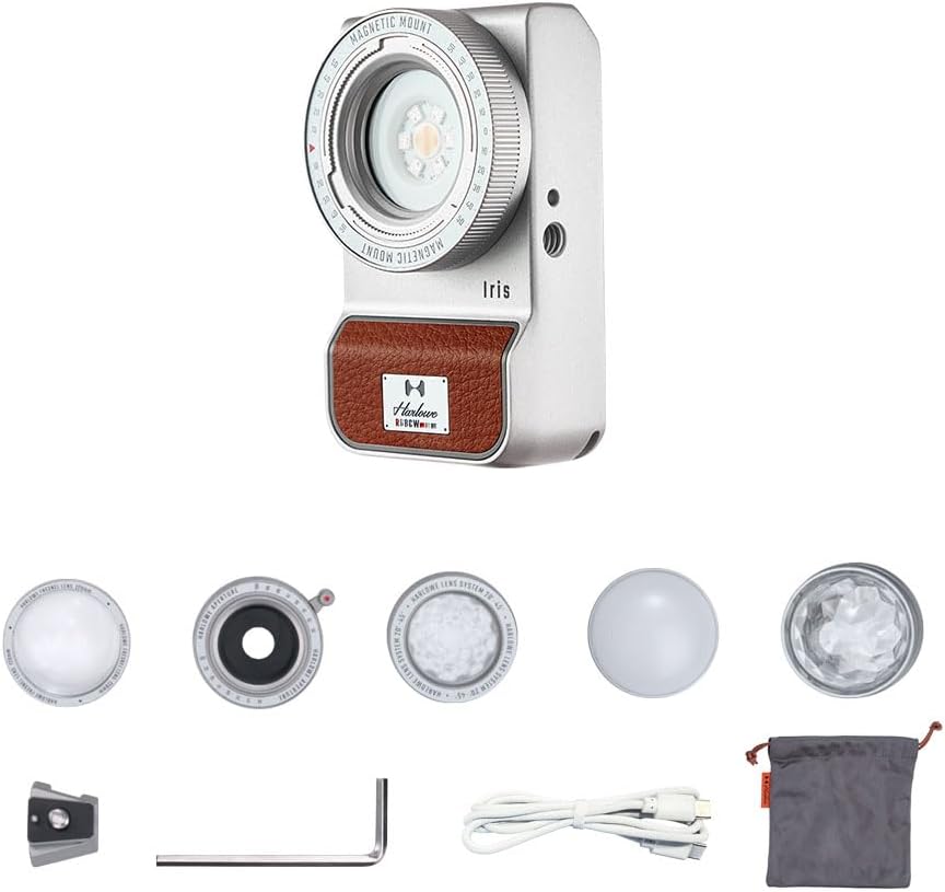 Harlowe RGBCW Photography Lighting 5W Mini Studio Light for Video Recording, Photography and Streaming, 1700K-10000K CRI/TLCI 96+, IP54, App Control, Iris 5 Spectra Creator Kit