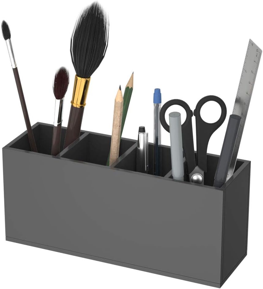 NIUBEE Acrylic Pen Holder 4 Compartments, Black Pencil Organizer Cup for Countertop Desk Accessory Storage (Black)