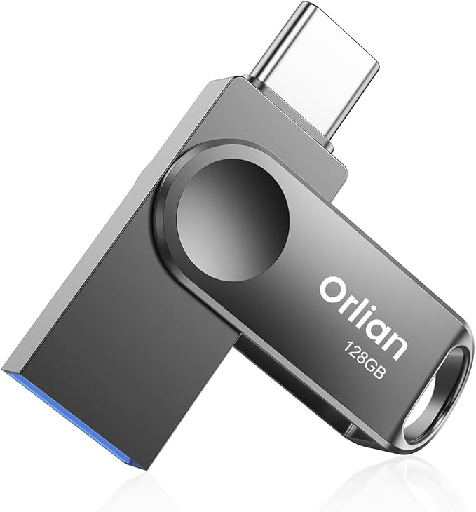 128GB USB C Flash Drive, Dual Drive USB 3.0 and Type C Thumb Drive Up to 110MB/s Read Metal Waterproof Swivel Design Portable for PC Laptop Tablet Android Smartphone iPhone 15 and More, Gray