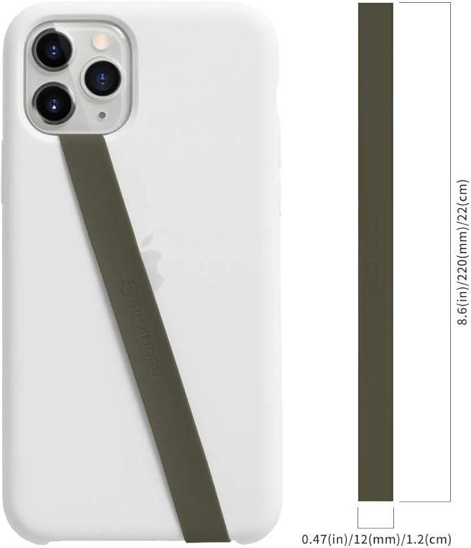 Sinjimoru Stretchable Silicone Phone Strap, Flexible and Elastic Grip Holder for iPhone & Android, Secure Phone Loops Finger Grip with Wireless Charging Support Sinji Loop Olive Grey