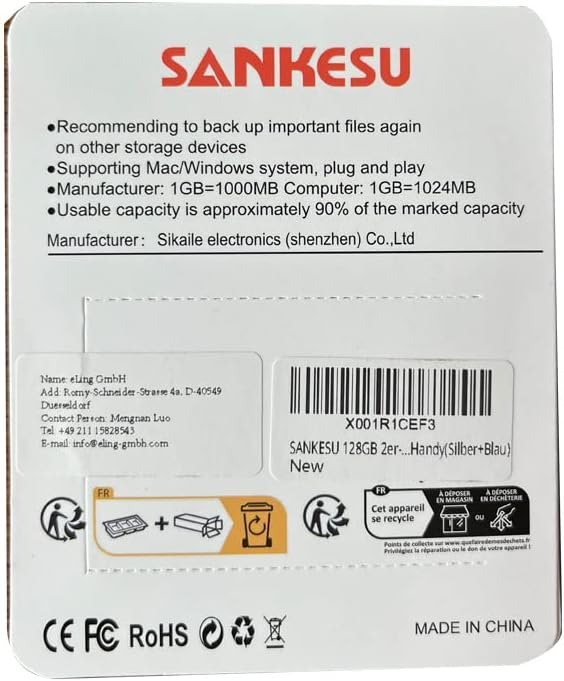 3.0 USB C Flash Drive, USB-A & Type-C OTG Thumb Stick, Dual Memory Sticks Compatible with PC/Laptop/Type C Cell Phone and Tablet (Silver/Blue, 128GB)