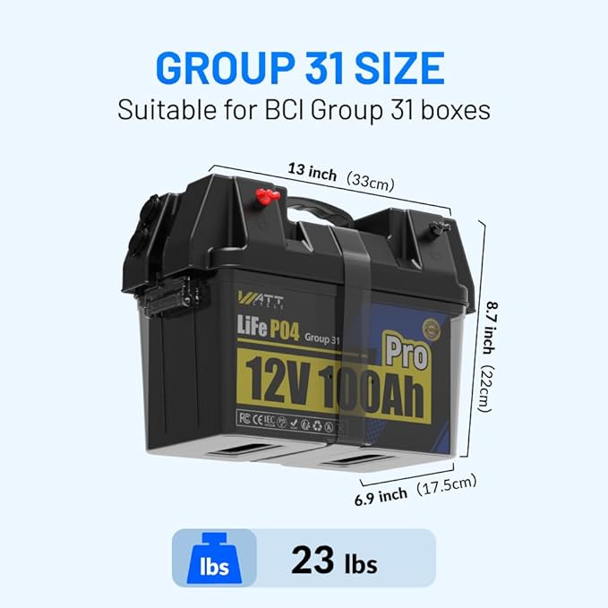12V 100Ah LiFePO4 Lithium Battery, BCI Group 31,Deep Cycle Up to 15000 Cycles, 100A BMS, Low Temperature Protection, 10 Years Lifespan, Perfect for RV/Home Energy Storage 3 Packs