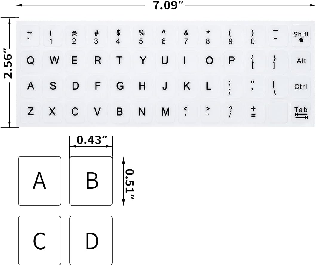 (2PCS Pack) English Keyboard Stickers, Universal Keyboard Replacement Letters English White Background with Black Lettering for Laptops Computer, Matte Keyboard Alphabet Stickers -White